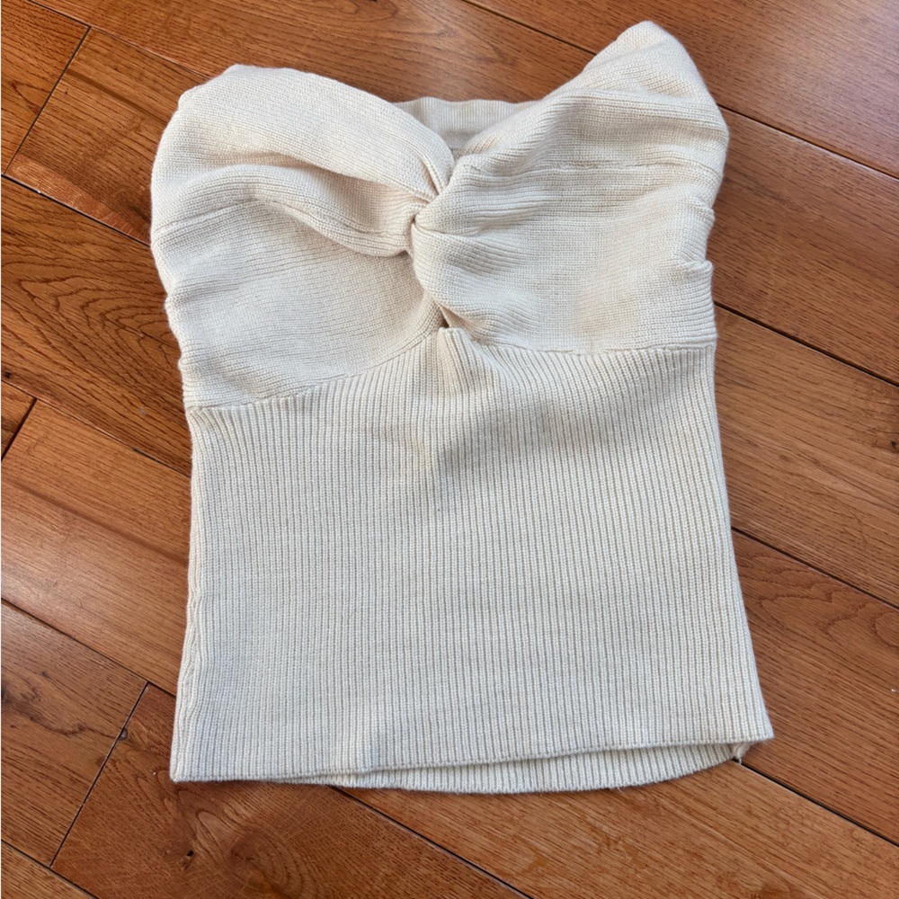 Cream Ribbed Knit Tube Top